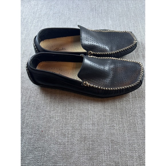 Clark's Perforated Leather Driving Shoes Men's 11M Black Preppy City Casual - Picture 3 of 11